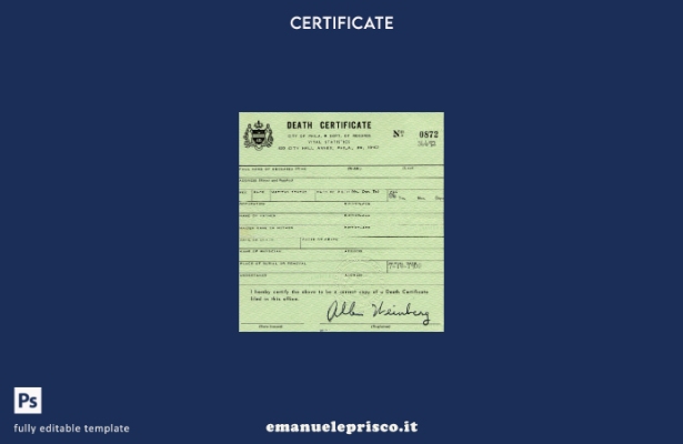 modello di certificato di morte del Dipartimento dei registri della Pennsylvania